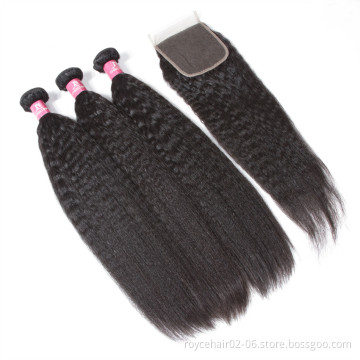 Dropship Wholesale 100% Peruvian Virgin Hair Kinky Straight Hair Extensions 3 Bundles with Lace Closure